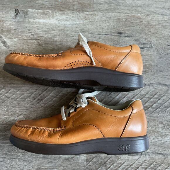 SAS Take Time Tan Moc Toe Comfort Lace Up Oxford Shoes Women's 9.5 W - Picture 3 of 7